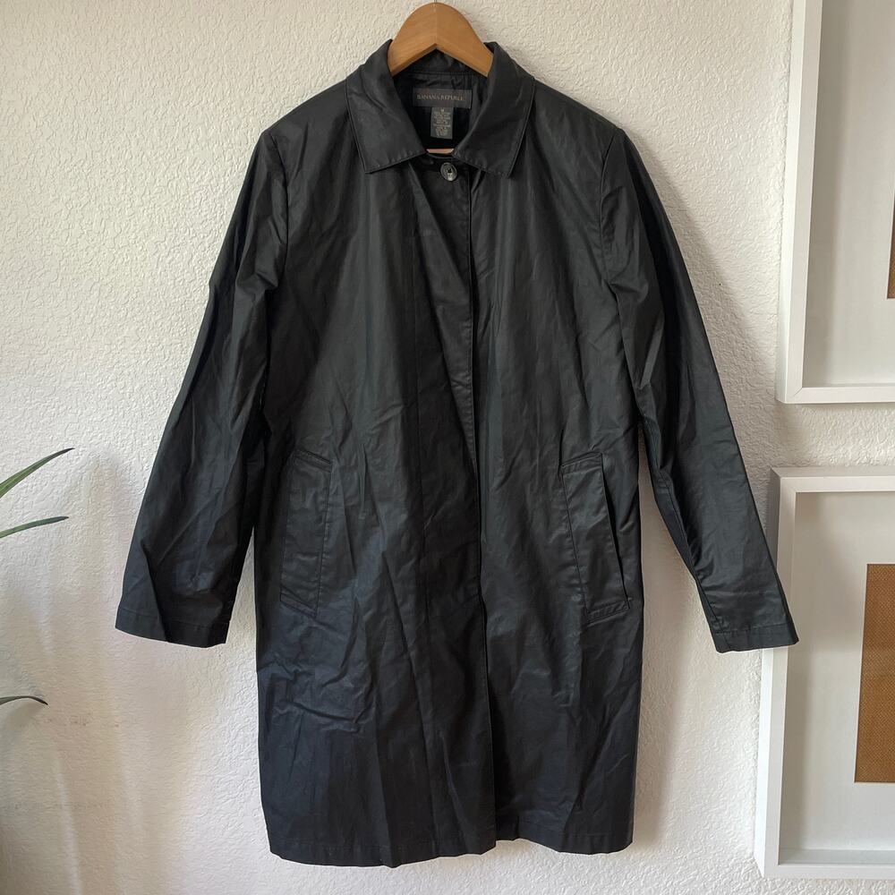 Banana Republic All Weather Jacket Sz. M Water Resistant Black Coated Cotton